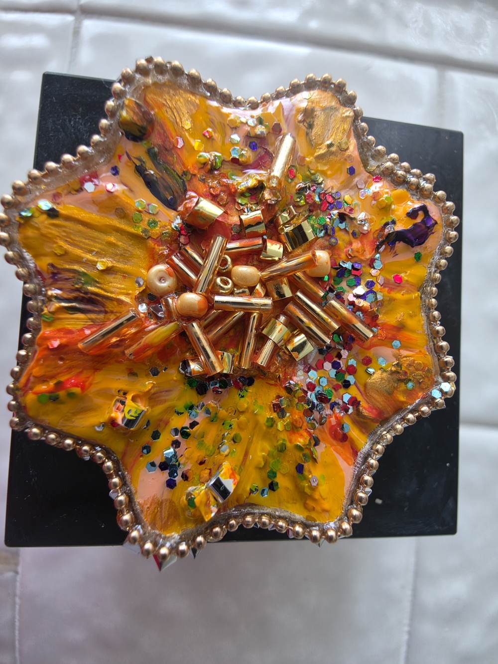 Handcrafted Orange Resin Starburst Trinket Dish – Decorative Home Art